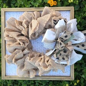 Rustic Burlap Wreath Wall Decor Farmhouse Handwritten Script Shabby Chic Style